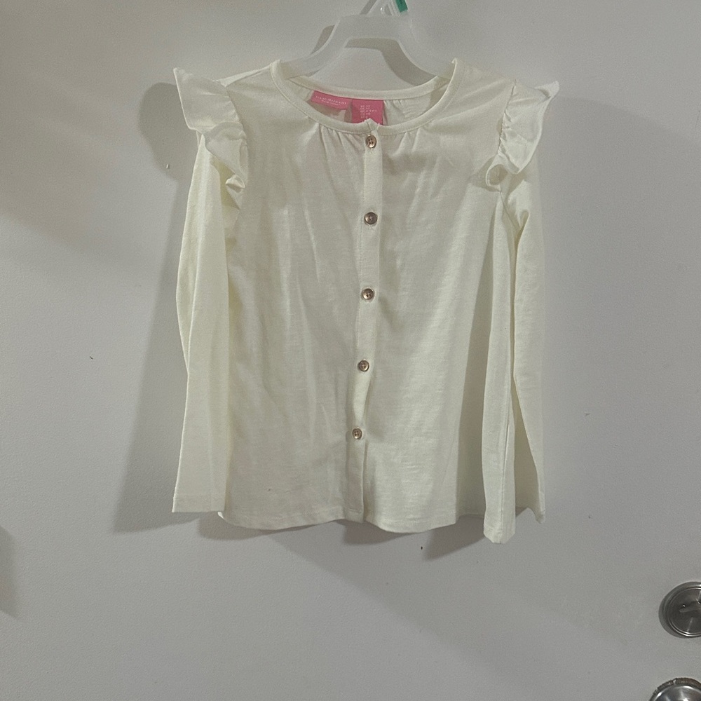 Isaac Mizrahi Ivory Button-Down Shirt with Ruffle Sleeves